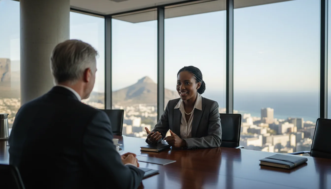 Scholars in a boardroom by the window