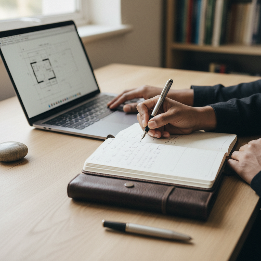 A scholar's hands taking diligent notes during a study session