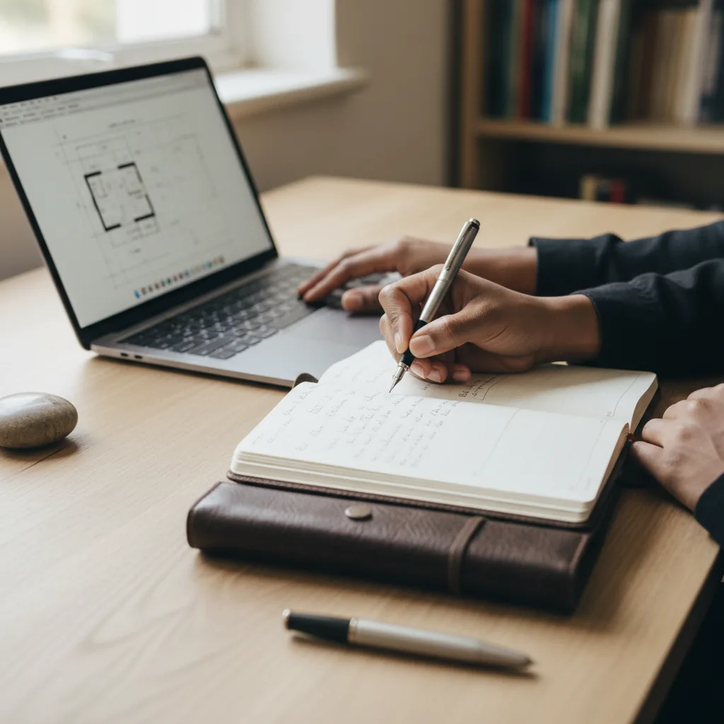 A scholar's hands taking diligent notes during a study session