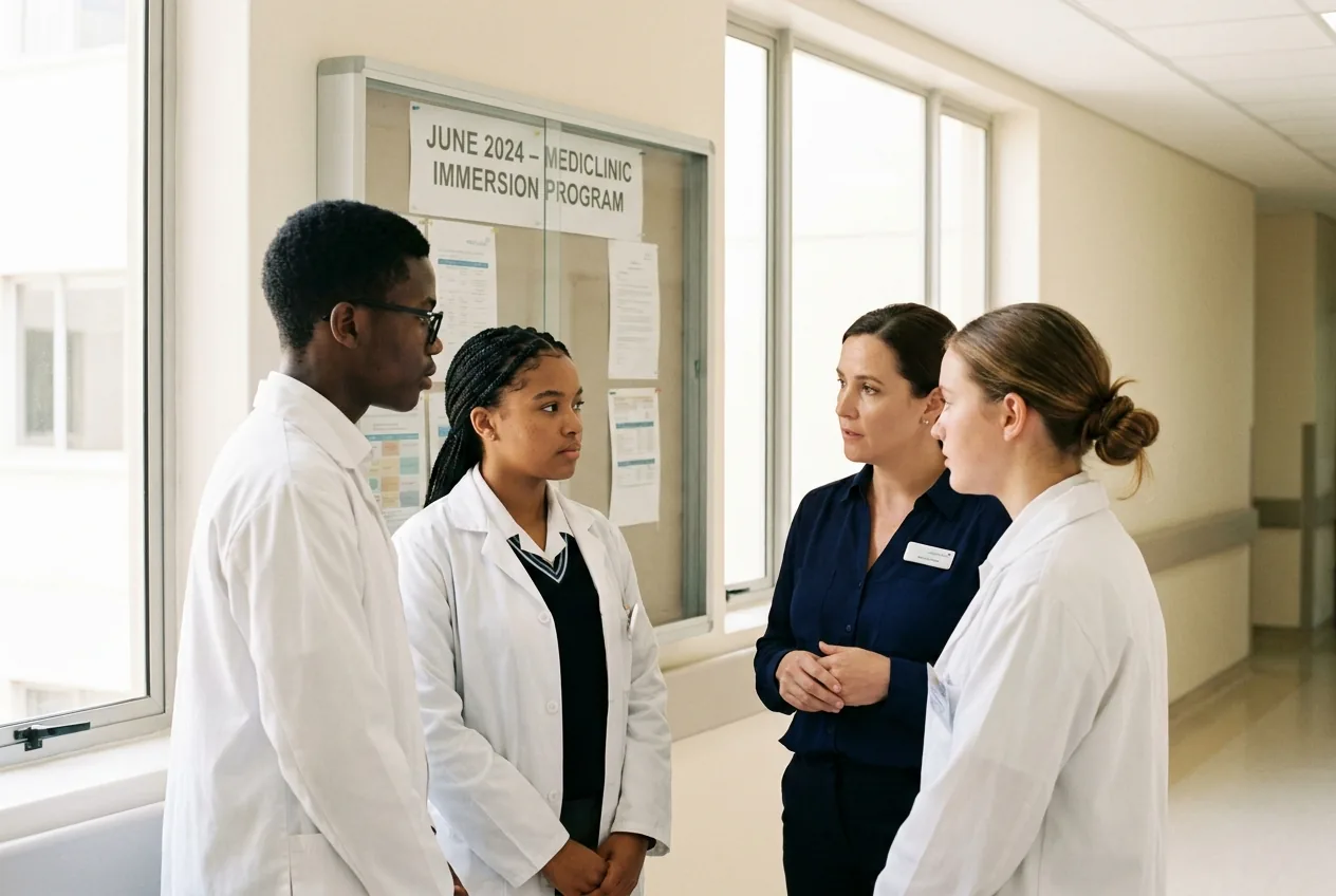 Scholars with healthcare professionals at Mediclinic
