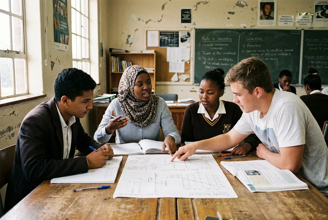 Scholars and mentors around a meeting table
