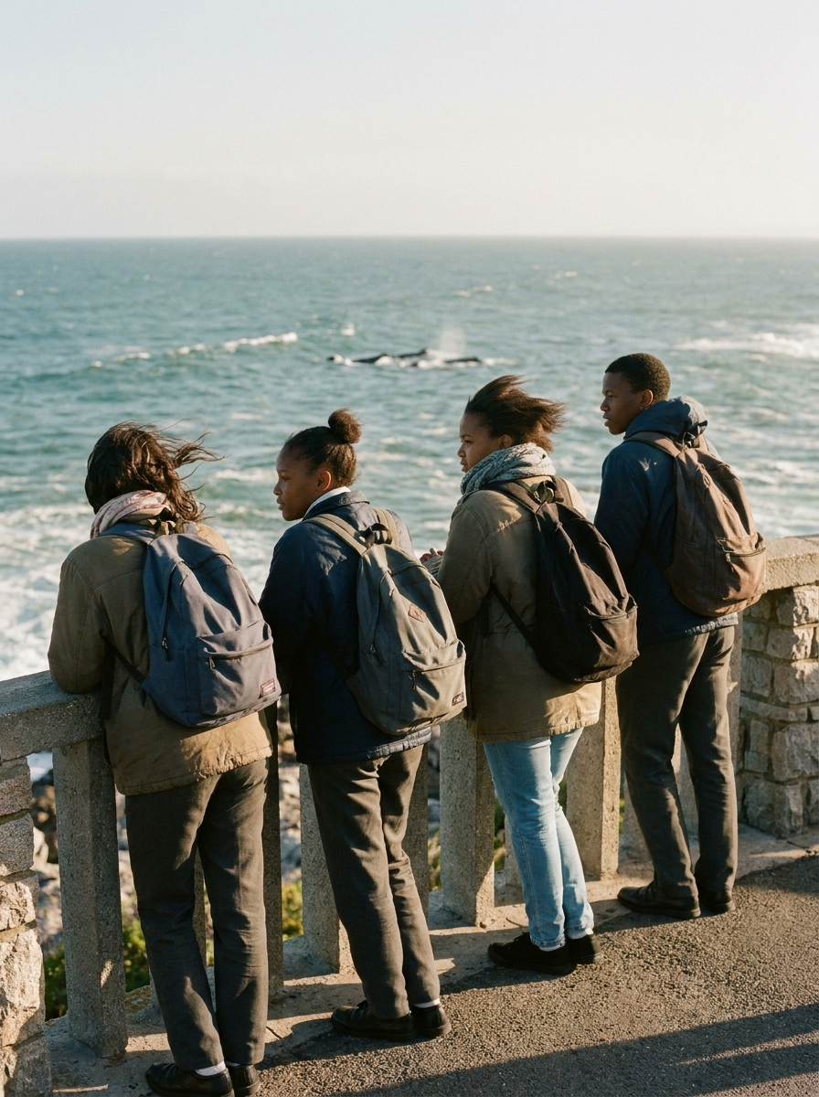 Scholars watching a whale surface off the coast at Hermanus