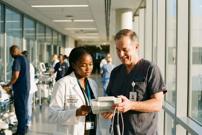 Scholars with healthcare professionals during the Mediclinic immersion